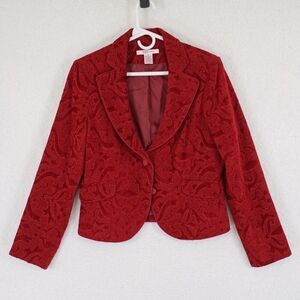Nine West Nine & Company Red Floral Felt Blazer Size‎ 12 Rayon Polyester